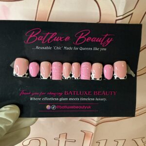 Batluxe pink cow print reusable press on nails