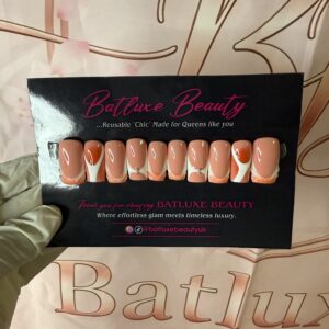 Batluxe peach heart french tip reusable press on nails
