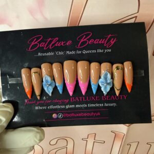 Batluxe colourful neon floral reusable press on nails