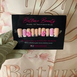 Batluxe pink floral reusable press on nails with 3D flowers