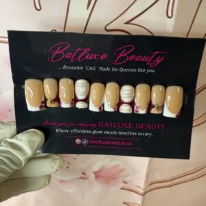 Batluxe nude marble reusable press on nails with gold charms