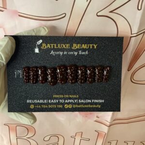 Batluxe dark chocolate textured reusable press on nails
