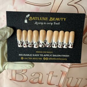 Batluxe nude french tip cherry reusable press on nails