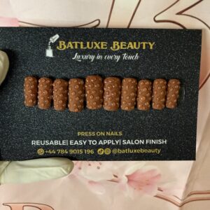 Batluxe chocolate brown textured reusable press on nails