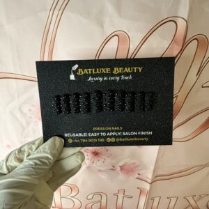 Batluxe black stud textured reusable press on nails