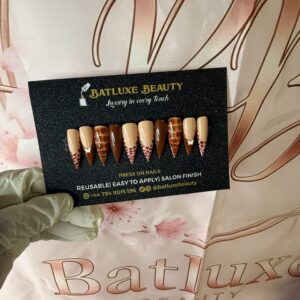 Batluxe nude brown animal print reusable press on nails