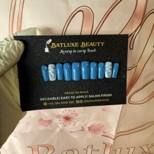 Batluxe blue marble reusable press on nails