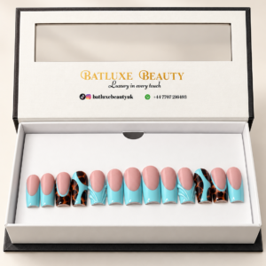 Turquoise Tortoise luxury press-on nails by Batluxe Beauty