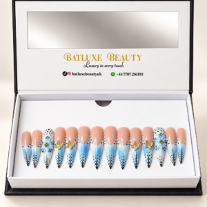 Blue Butterfly Bliss luxury press-on nails by Batluxe Beauty